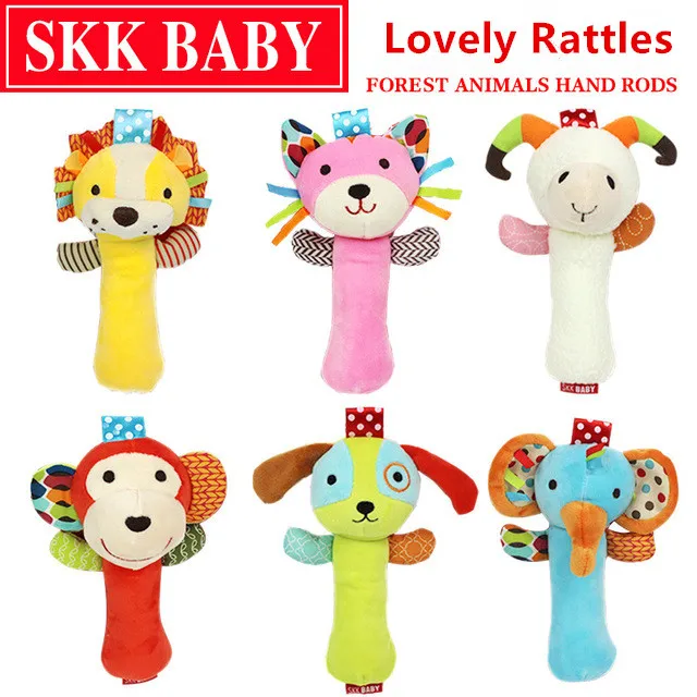 

20cm Infant Baby Rattles Crib Stroller Toy Plush with sound Cat dog early educational Monkey Lion Bed Baby Play