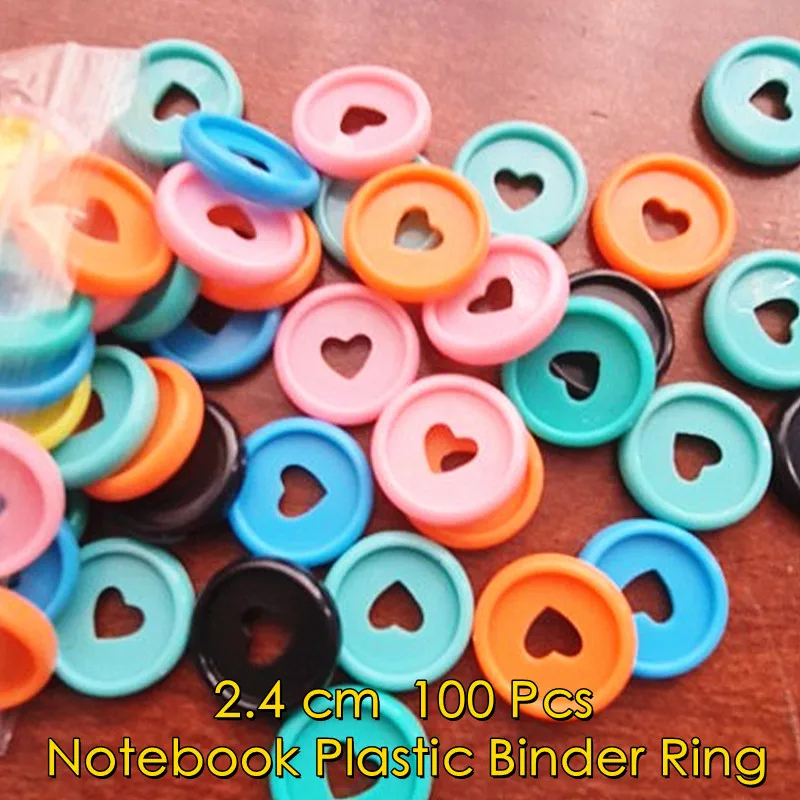 100 PCS 24mm Notebook Plastic Binder Ring Binder Buckle DIY 360 Degree Rotating Mushroom Hole Color Learning Binding Supplies