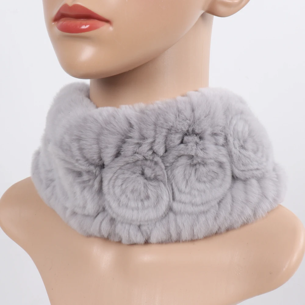 Damen Elastischer Blumen-Schal aus echtem Rex-Kaninchenfell, Natürlich Warmer Rex-Kaninchenfell-Stirnband, Damen Winter Echt-Rex-Kaninchenfell-Schals – Detail 27