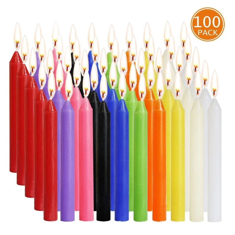 100 Pack Unscented Assorted Colors Taper Wax Play Home Supplies Great for Casting Chimes Rituals Vigil Witchcraft