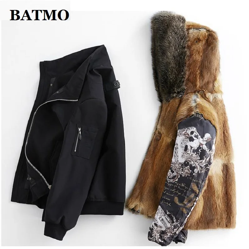 BATMO natural Raccoon fur collar mink fur liner hooded parkas men,men\'s winter warm hooded jackets ,men\'s fur coat XPK106