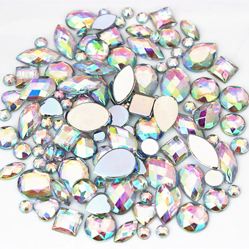 22g Mixed Bag About 300pcs Crystal AB 3D Nail Art Rhinestones DIY Non Hotfix Flatback AB Acrylic Stones For Garment Decorations