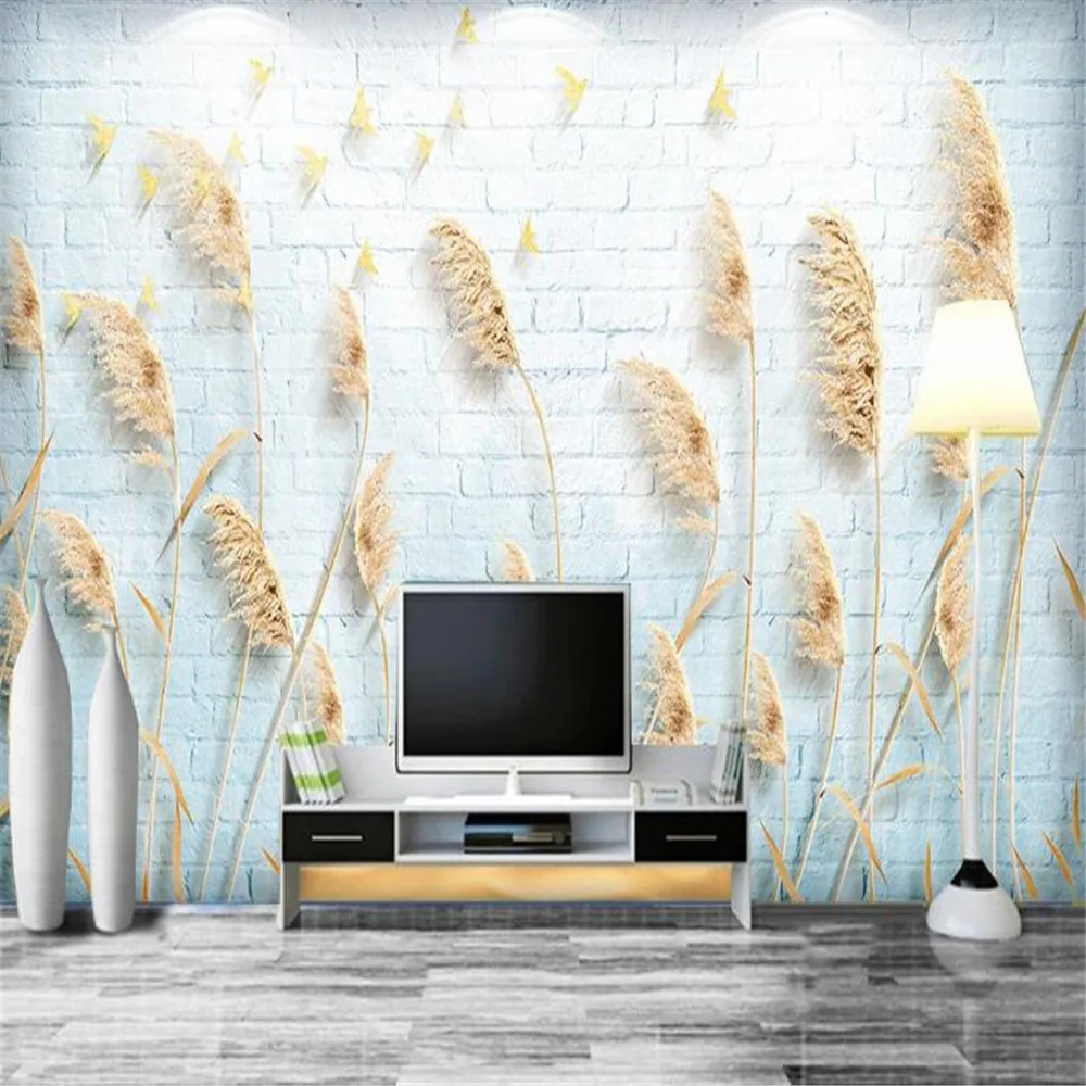 Milofi professional custom large-scale mural Nordic reeds simple relief jewelry new Chinese sofa background wall decoration pain