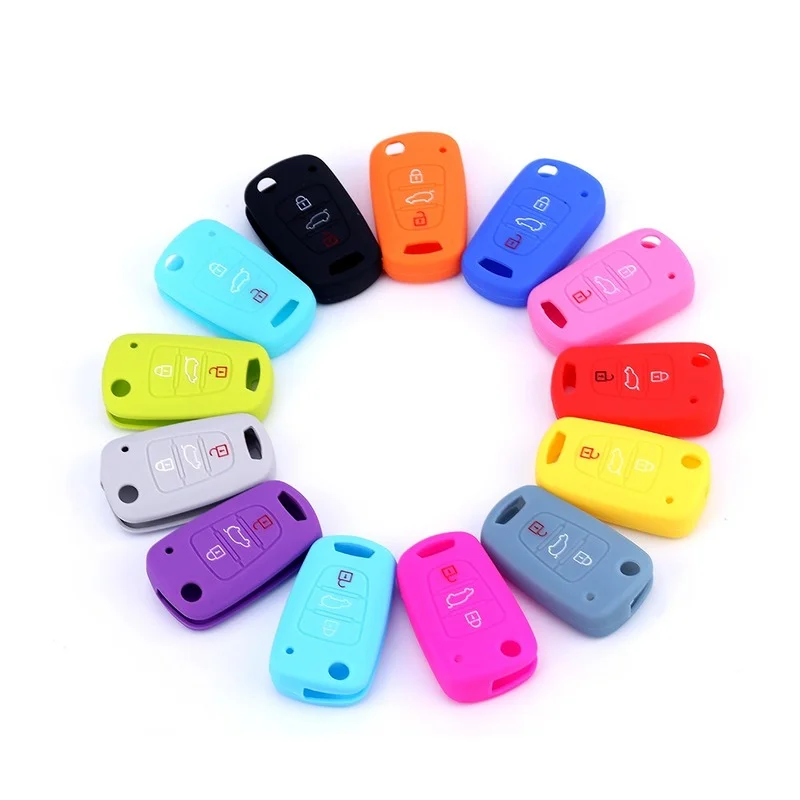 3 Button Silicone Flip Car Key Cover Case for Kia RIO K2 K3 K5 Ceed Cerato Sportage for Hyundai Verna I20 I30