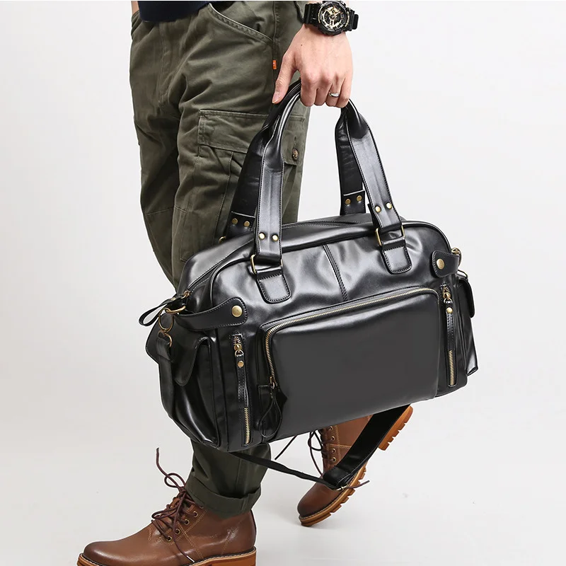 Men Travel Bags High Quality PU Leather Handbags Casual Vintage Shoulder Bag Laptop Bags Black Brown Luggage Hand Bag