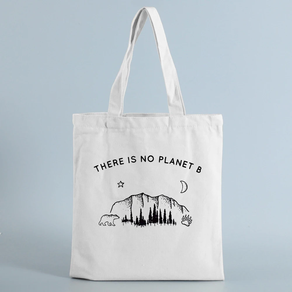 Women New There Is No Planet B cartoon printed Cotton Canvas Shopper Bag Girl Harajuku 90s Y2K Classic Vintage Shoulder Handbag