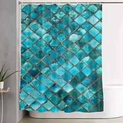 Turquoise Blue 3D Print Shower Curtain Polyester Waterproof Bath Curtain Modern Home Bathroom Decor with 12 Plastic Hooks