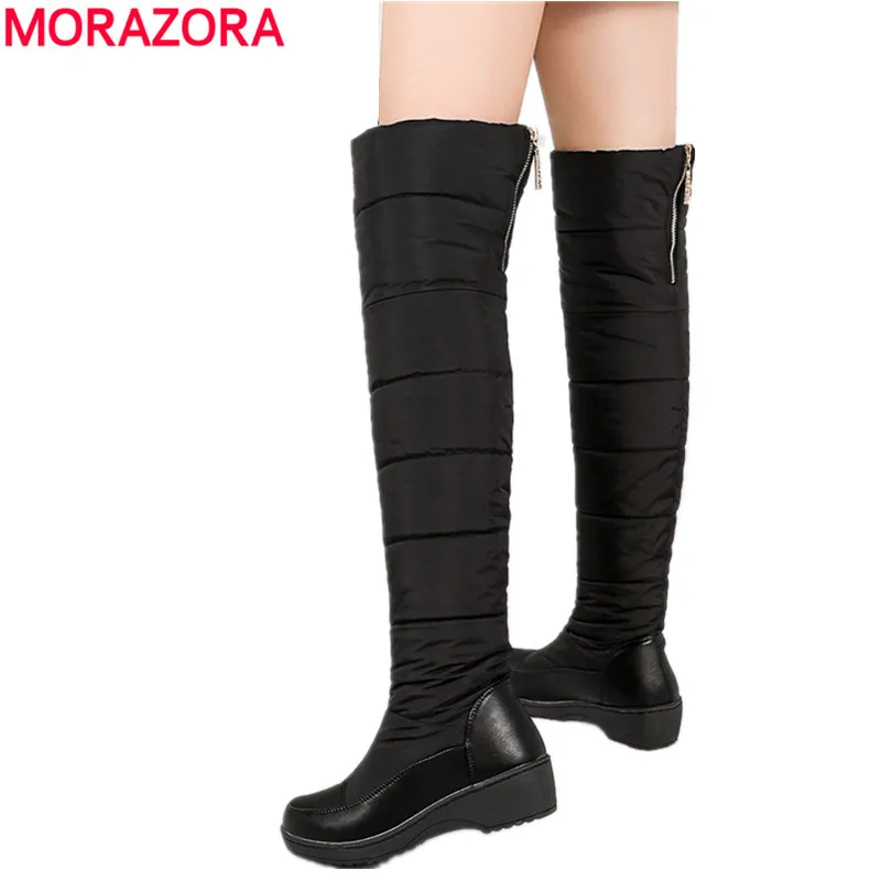 MORAZORA BIG SIZE 35-44 Warm down snow boots women plush zipper over the knee high boots black blue ladies cotton winter boots