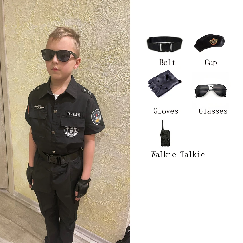 

Policeman Cosplay Kids Work Uniform Toys Sets Children Halloween Costumes Carnival Party Police Boys Policemen Role-play Gift