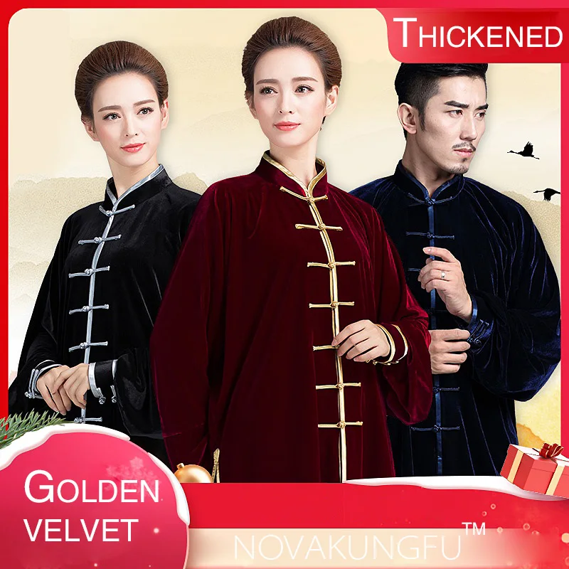 Gold Velvet Tai Chi Clothing for Male and Female, Thick Martial Arts Clothing, Warm Kung Fu Performance, Autumn and Winter конвертер espada display port 20 pin male to dvi i 29 pin female 0 2м eportm dvif20