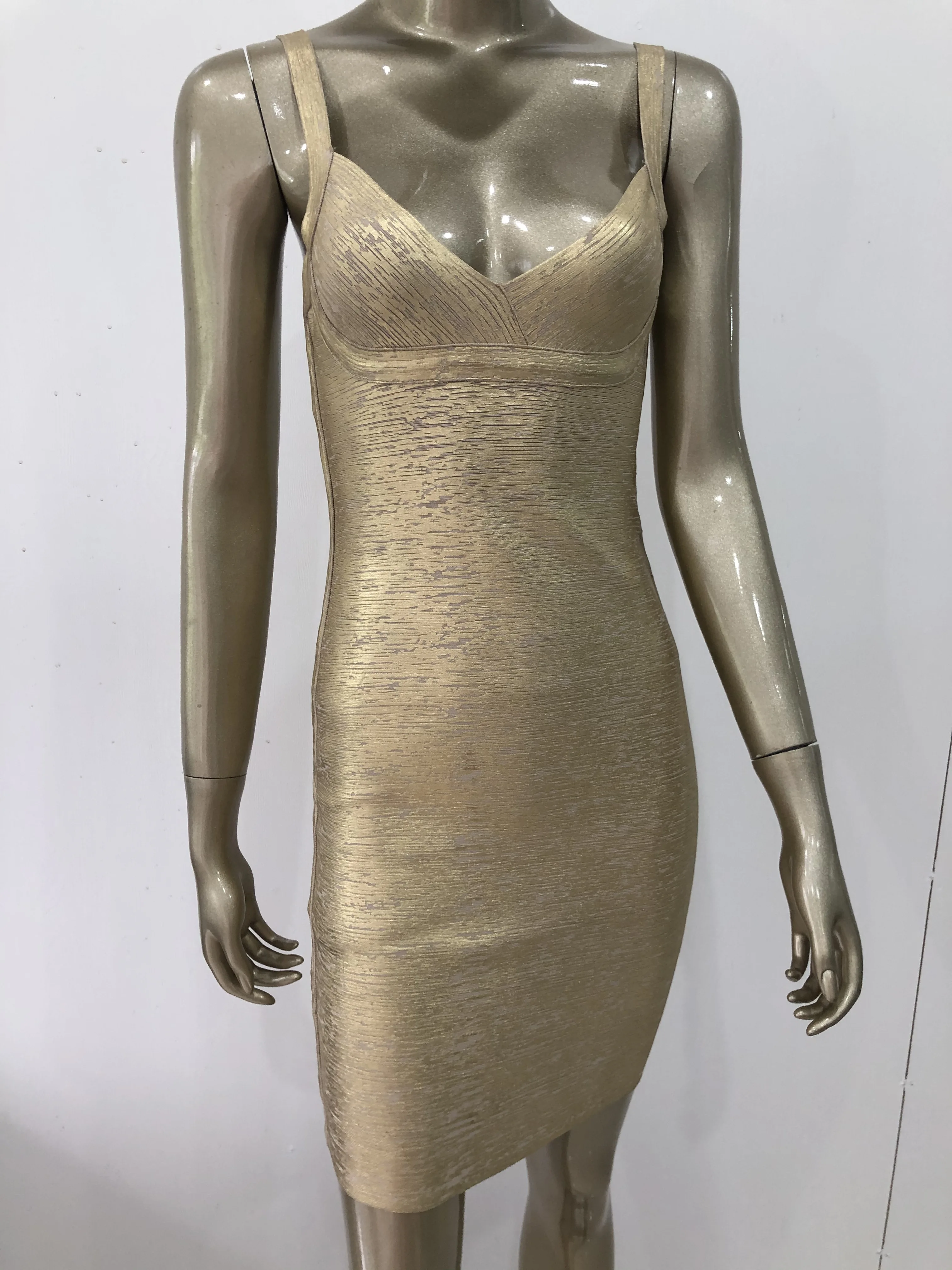 Imagem -05 - Vestido de Bandagem Dourado Feminino Mini Bodycon sem Mangas Decote v Verão Rua Alta Sair Clube Noturno Vestidos de Noite