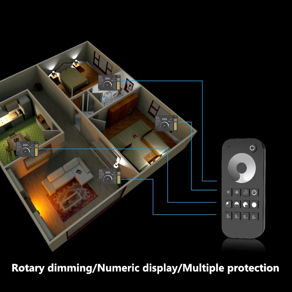 V1-K DC 12V 24V 8A PWM Wireless LED Dimmer Controller Switch Touch RF Remote for Single Color COB 5050 3528 Dimming LED Strip