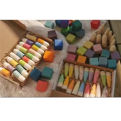 Kids Wood Montessori Toys Rainbow Shoots Palos Sticks with Small Eyes Peg Dolls Pastel Cubes Open-ended Loose Parts