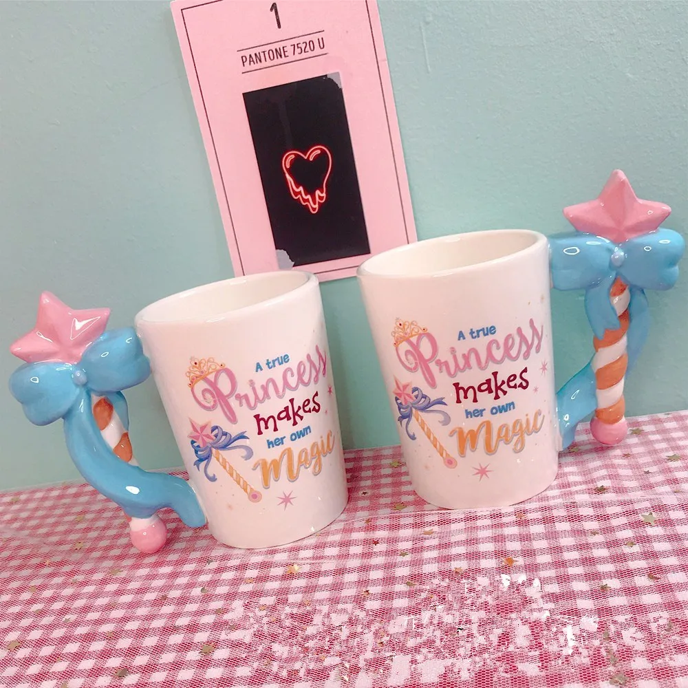 3D 1Pice Magic Wand Handle Mug Ceramic Coffee Mug Tea Cup  Own Magic Fairy Princess Quote Mug Pink Cup Gift  cute mugs CL1113171