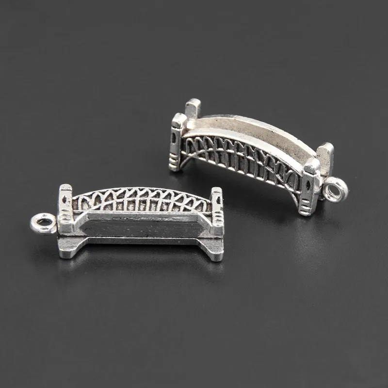 20pcs Silver Color 25x9mm Bridge Charms Building Pendant Fit DIY Jewelry Making Handcrafted Accessories