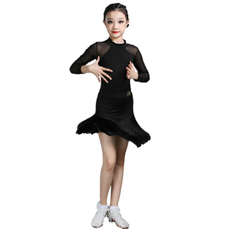 2021 Black suits Latin Performance Summer Children\'s Girls Practise Training Dress Dancing Clothing Stage Performance Uniforms