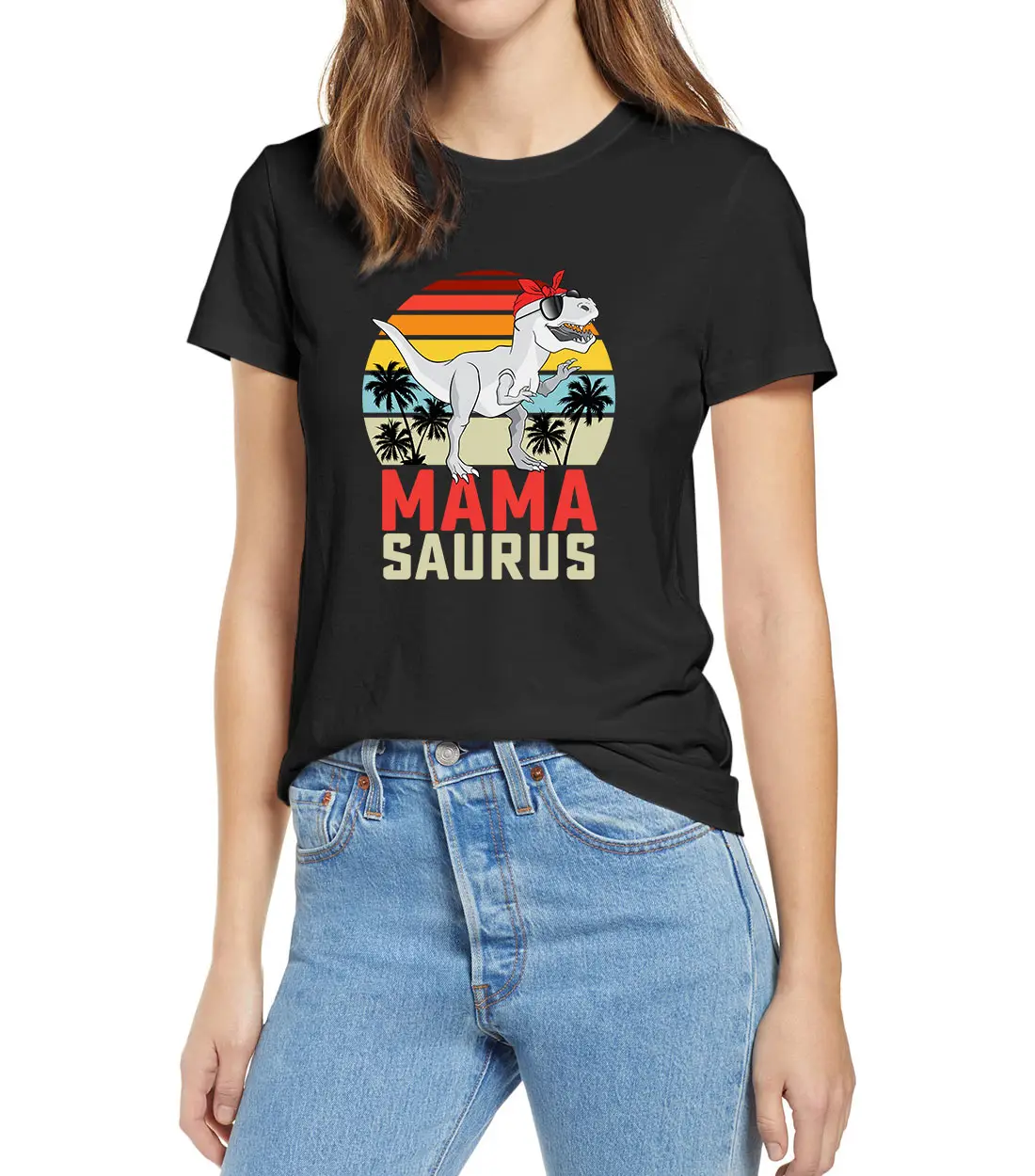 

Unisex Mamasaurus T rex Dinosaur Funny Mama Saurus Family Matching Vintage Women's 100% Cotton Short Sleeves T-Shirt Gift Soft