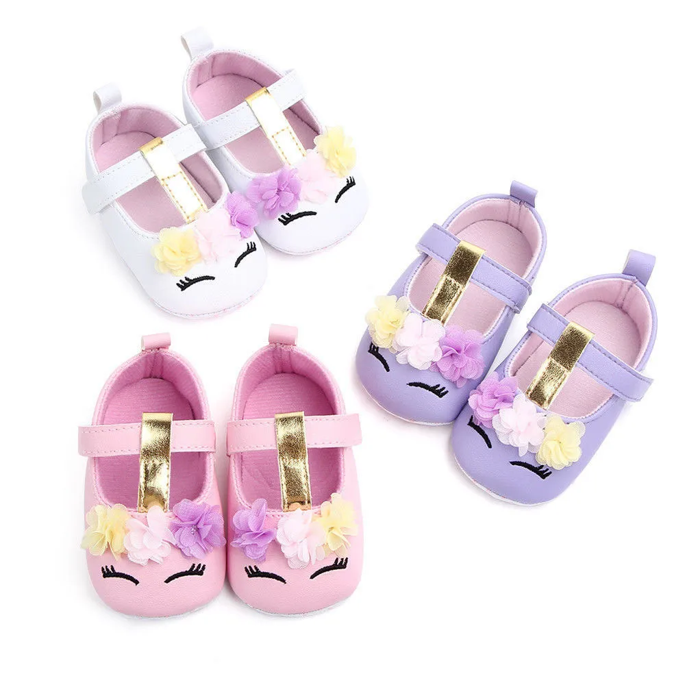 

New Toddler Baby Girls Flower Unicorn Shoes PU Leather Shoes Soft Sole Crib Shoes Spring Autumn First walkers 0-18M