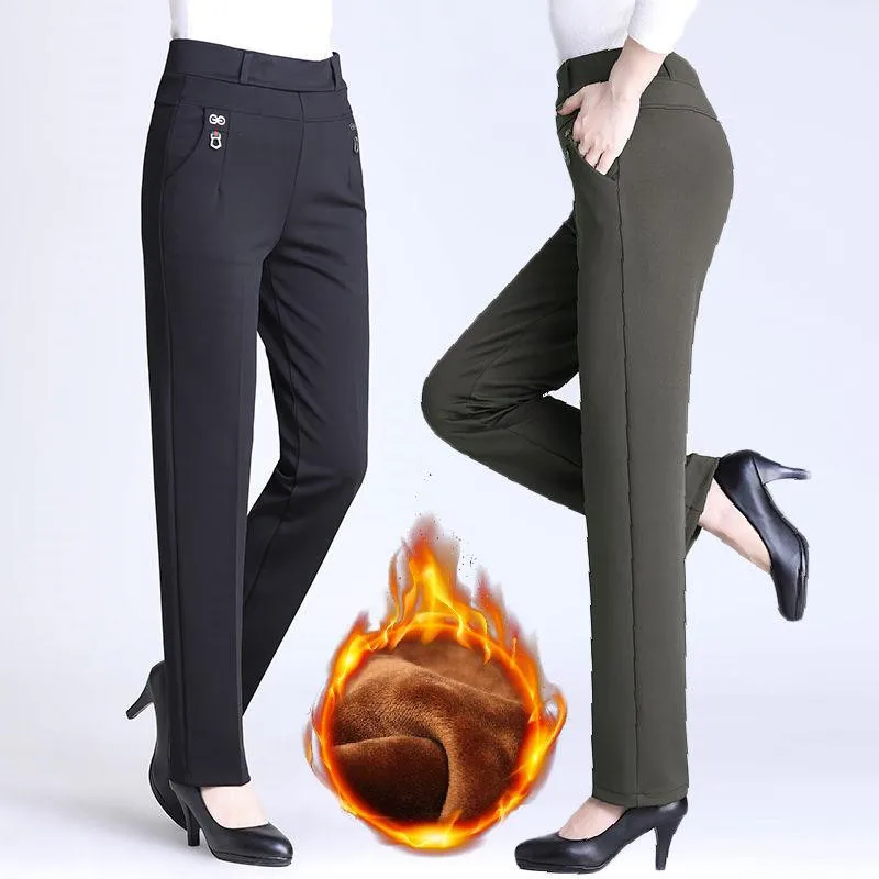 2022 New Atumn Winter Women's Pants Add Velet Mom Pants Elastic High Waist Casual Women Trousers Loose Straight P163