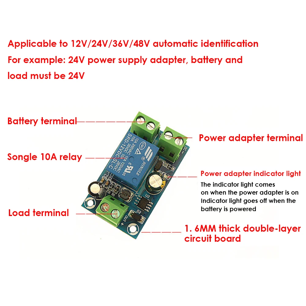 DC 12V 24V 36V 48V 10A Power Supply Battery Controller Backup Battery Control Board Automatic Emergency Power Transition Module