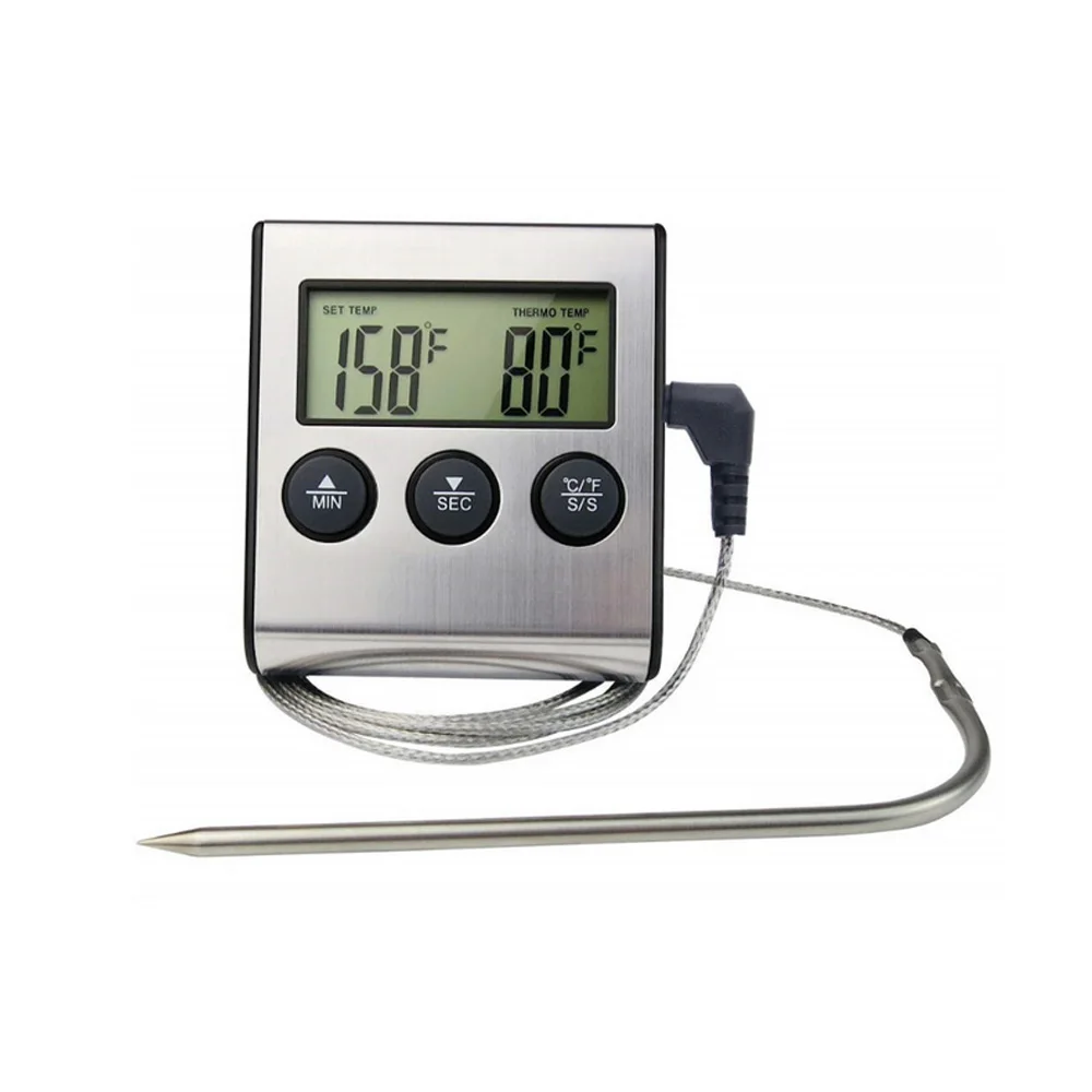 

Portable Probe Food Temperature Timer Digital Display Stainless Steel Probe High Precision Kitchen Cooking Thermometer Tool