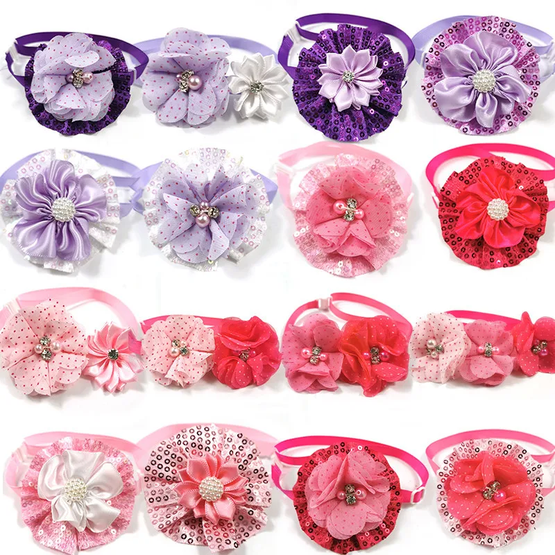 

50/100pcs Valentine's Day Pet Dog Flowers BowTies with Shiny Rhinestones Pet Neckties Bows for Small Dog Pet Grooming Supplies