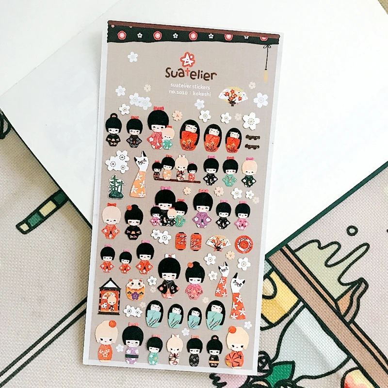 Japanese Kawaii Doll Girls Kokeshi Stickers Die Cut Diary Stationery Decoration Sonia Paper Hobby Craft Cute Sakura Sticker