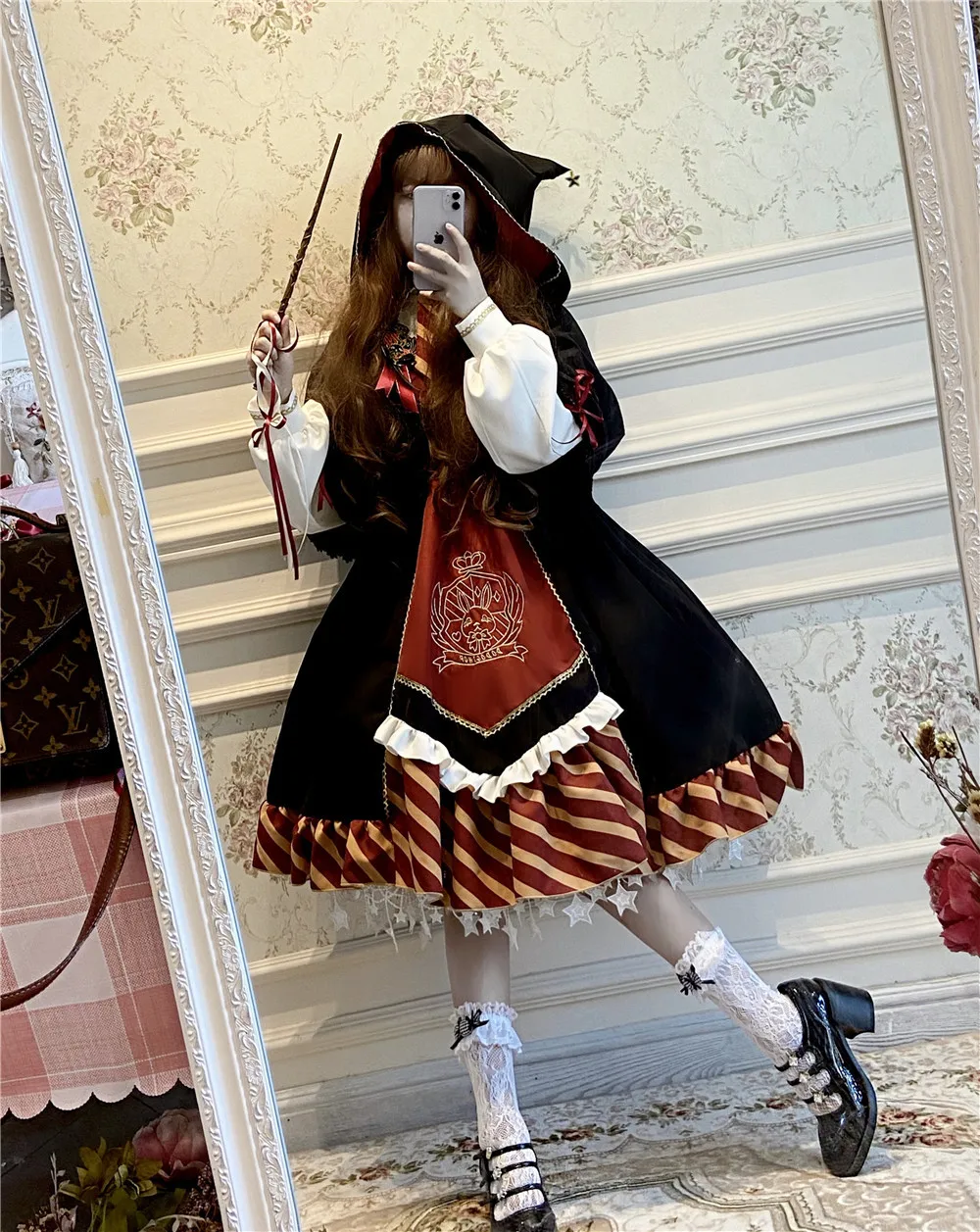 Uniforme de sorcière gothique pour fille, ensemble Everak Magic School, haut Lolita doux, manteau victorien mignon Kawaii, cosplay JK, Angleterre