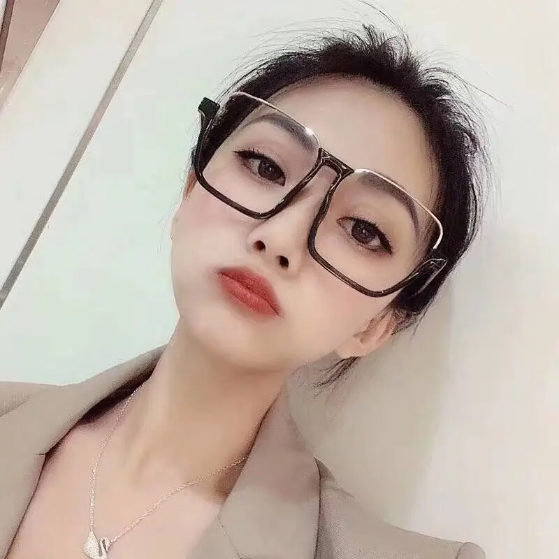 

MIZHO Fashion Cool Vintage Retro Square Eye Glasses Frame Semi-Rimless Celebrity Transparent Glasses Frame Men Brand Designer