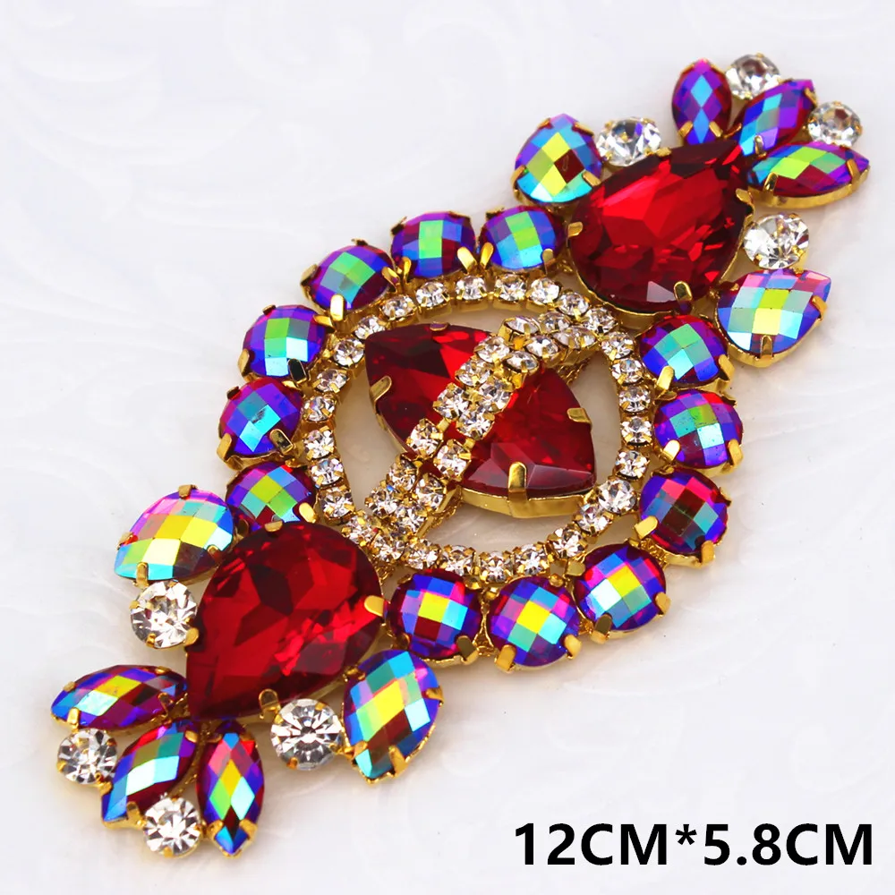 1PCS Cute Pink Rhinestone Applique for women evening dress sew on metal crystal patch for wedding dress garment shoes decoration