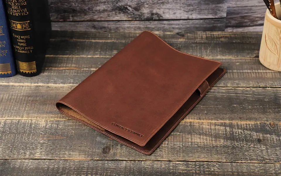 Retro-Buchhülle aus echtem Leder mit Stifthalter, Business-Notizblock, Notizbuch, Buchhülle, Büro, Schulbedarf – Detail 4