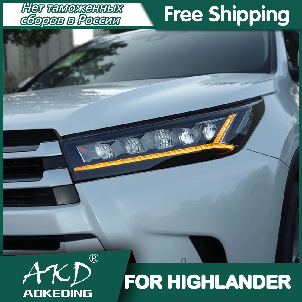 For Toyota Highlander Head Lamp 2018-2020 Car Accessory Fog Lights Day Running Light DRL H7 LED Bi Xenon Bulb Headlights