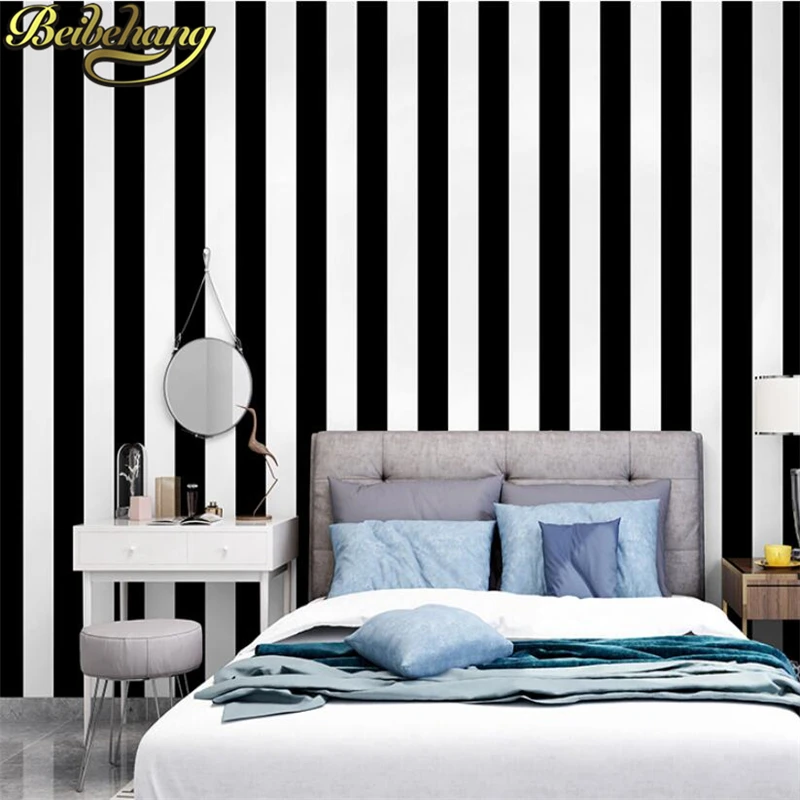 beibehang papel de parede 3D 10M volume black and white wide stripes wallpaper vertical simple decoration 3D wall paper roll