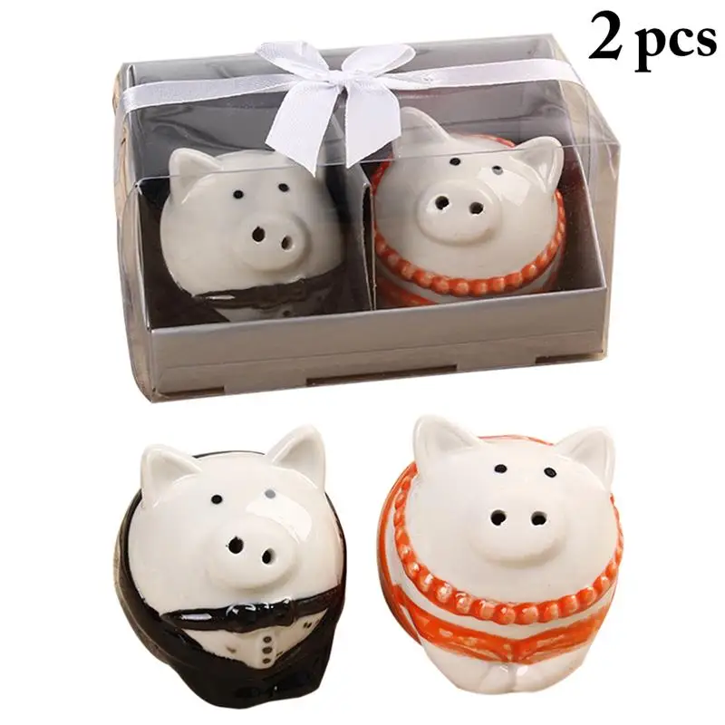 2pcs Seasoning Bottle Set Ceramic Lovely Pig Spice Salt Pepper Shakers Kitchen Tools for Wedding Party Favor