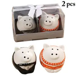 2pcs Seasoning Bottle Set Ceramic Lovely Pig  Spice Salt Pepper Shakers Kitchen Tools for Wedding Party Favor