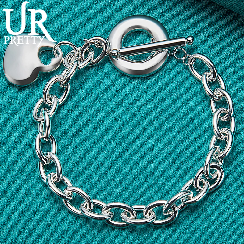 

URPRETTY 925 Sterling Silver Love Heart Ot Buckle Chain Bracelet Ladies Engagement Wedding Party Pendant Jewelry Gift