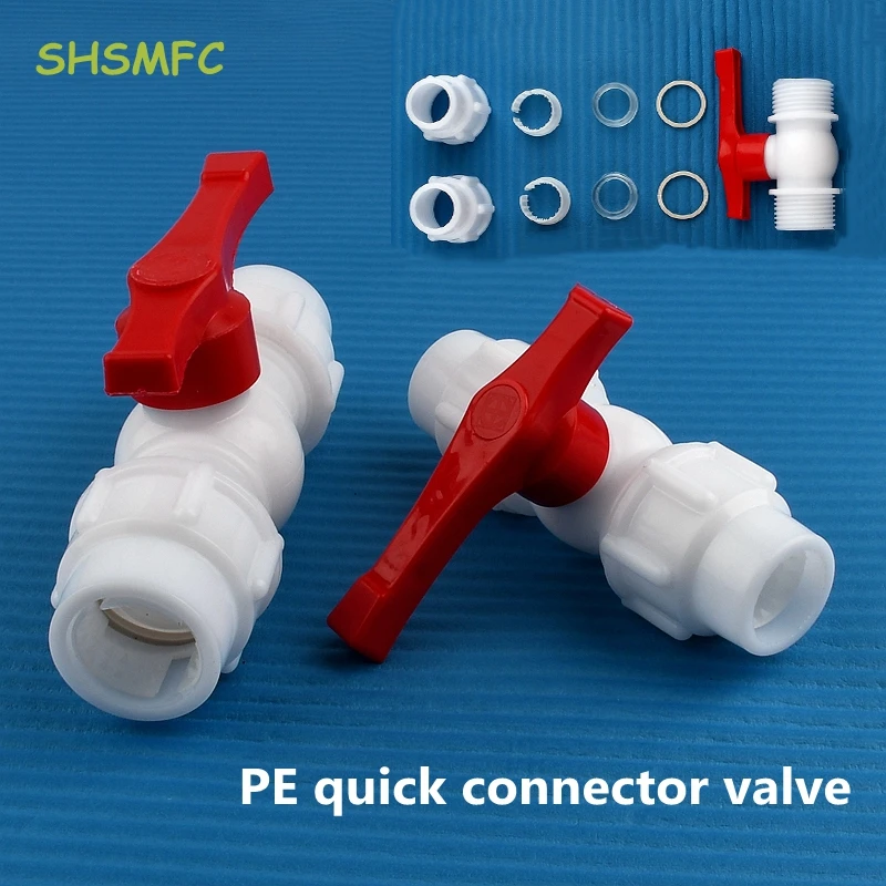 1Pc 20 25 32mm Hi-quality White PE Pipe Quick Connect Live Joint Valve Water Pipe Fittings Ball Valve Garden Irrigation System