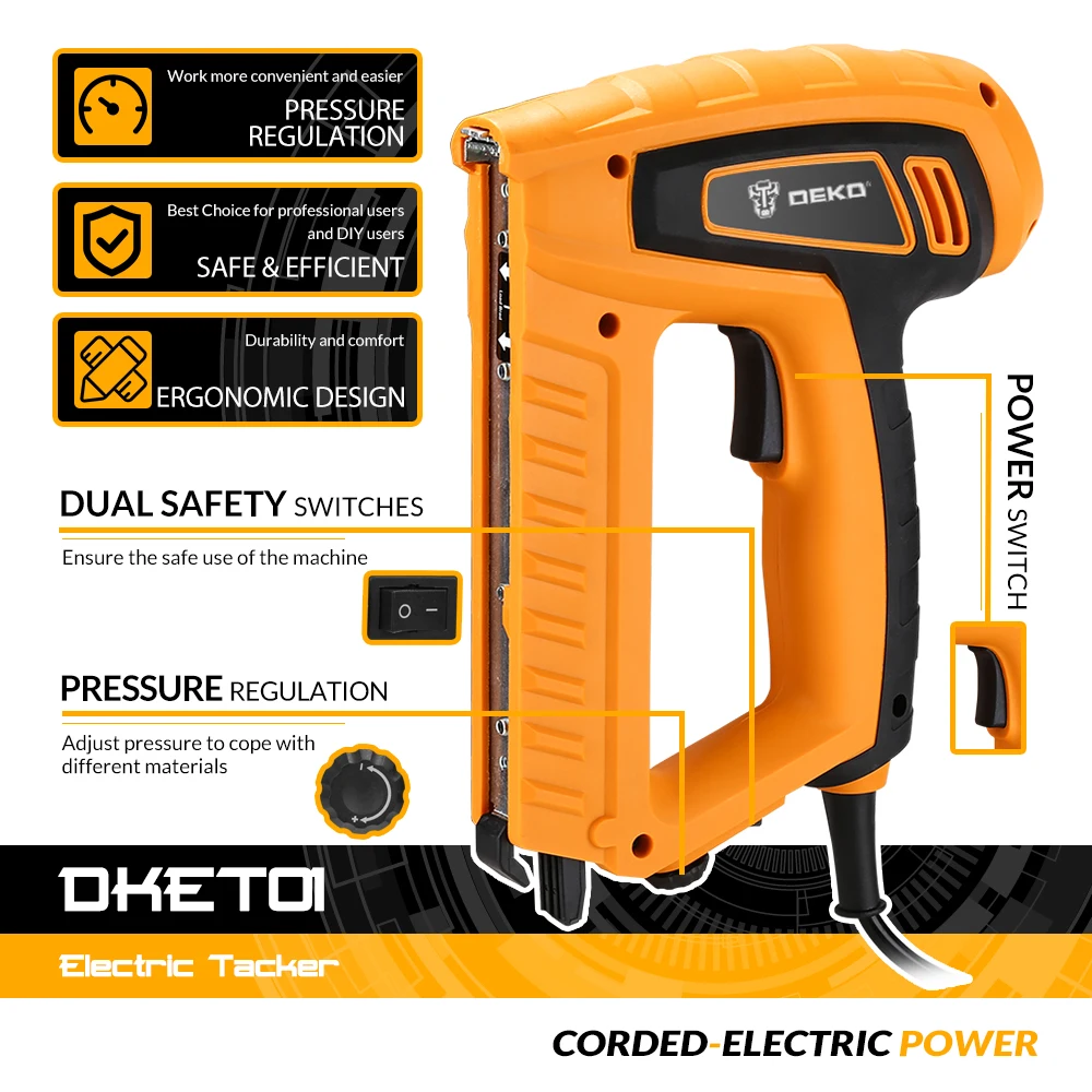 DEKO-grapadora eléctrica portátil DKET01, herramienta de carpintería, 220V, 20 unids/lote por minuto