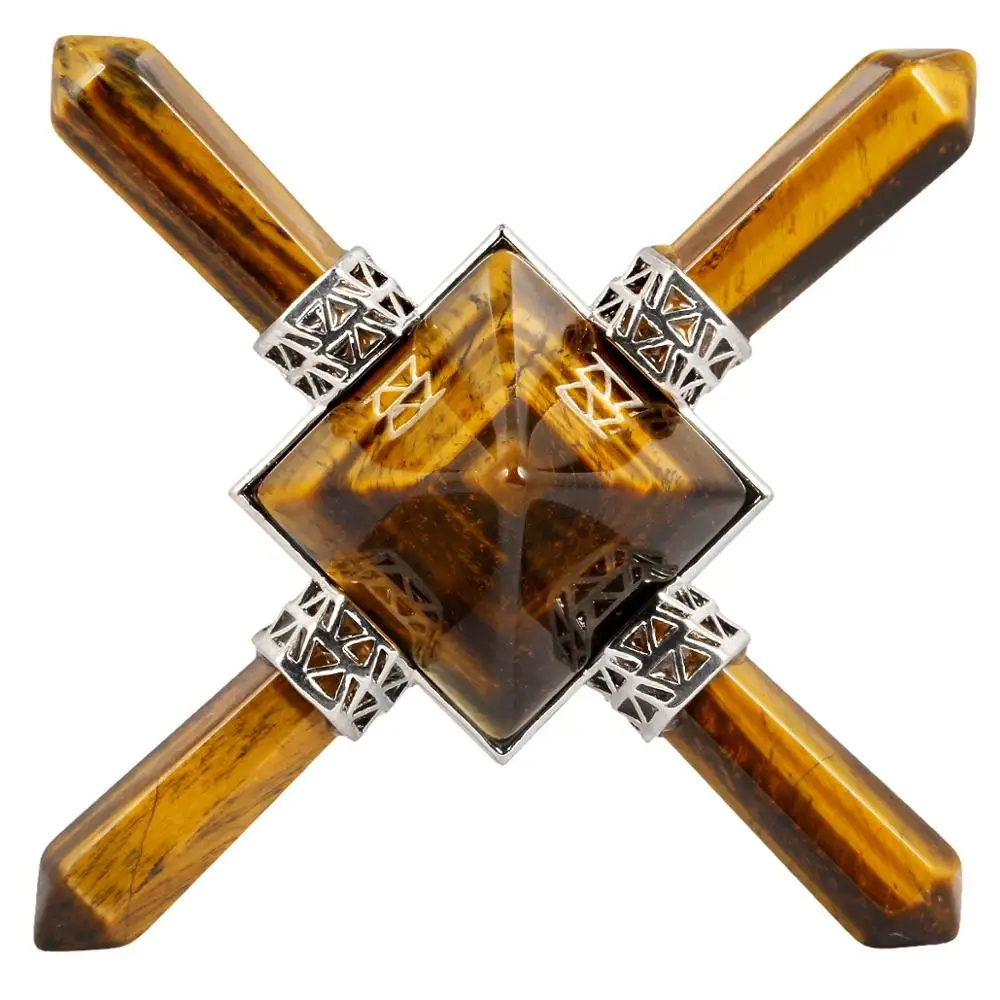 

TUMBEELLUWA Tiger's Eye Stone 4 Point Pyramid Energy Generator,Reiki Chakra Healing Crystal Spiritual