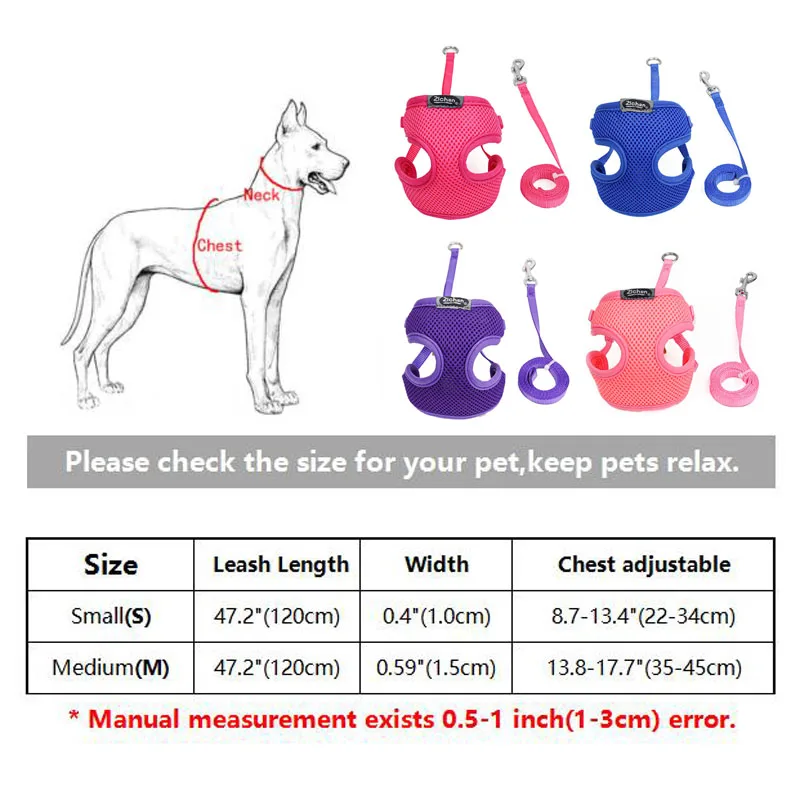 Soft Mesh Small Dog Harness Vest Step-in Walk Strap Leash Lead Collar Set for Chihuahua Yorkshire arnes perro gato correa 30E