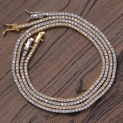 2mm Hip Hop Bling Iced Out 1 Row Square AAA CZ Stone Tennis Link Chain Cubic Zirconia Chokers Necklaces for Men Rapper Jewelry