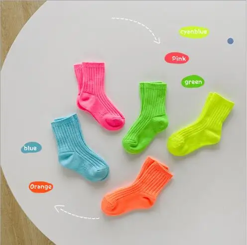 

4Pairs Pack 1-8 Year 2021 autumn and winter candy bright color socks double needle baby socks for boy and girl