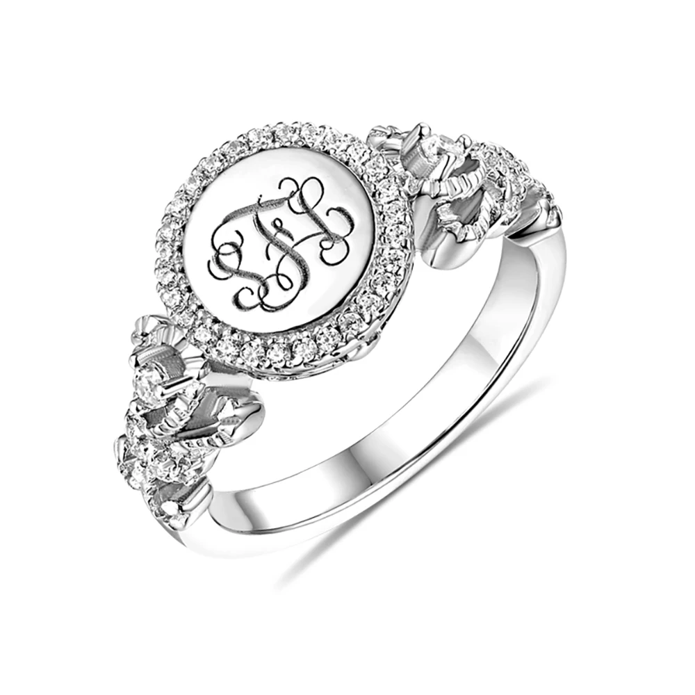 Uonney Dropshipping Personalized Engraved Silver Crown Monogram Ring Valentine's Day Birthday Gift For Women Jewelry Accessories