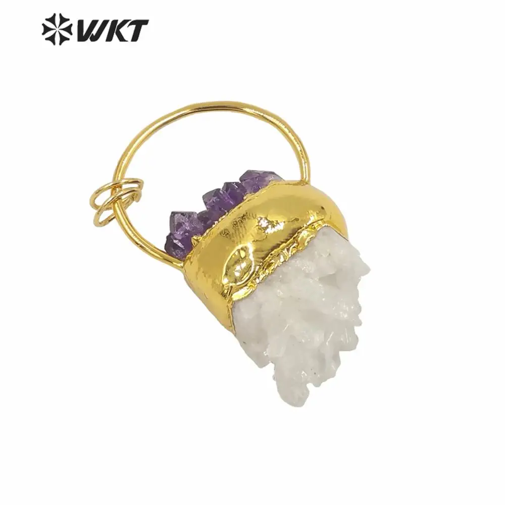 WT-P1582 WKT New Arrivals Hot Design Women Necklace Pendant White Cluster Quartz And Purple Fashion Beautiful In Gold Plated