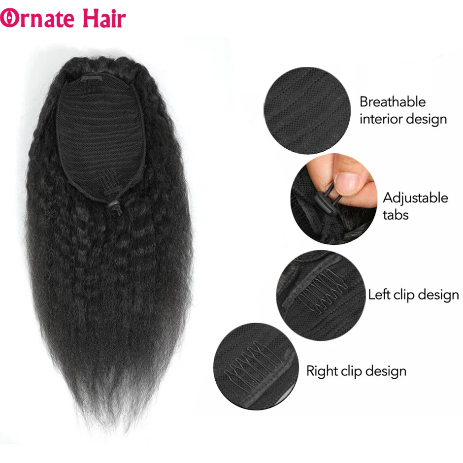 Proximité Wstring-Extensions de Cheveux Péruviens Naturels, Queue de Cheval, Crépus, Lisses, avec réinitialisation Ins, Non-Remy, pour Femme Noire