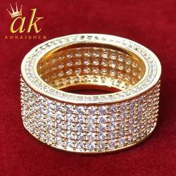 5 Row CZ Men's Ring 18 K Copper Charm Gold Color Cubic Zircon Iced Fashion Hip Hop Jewelry