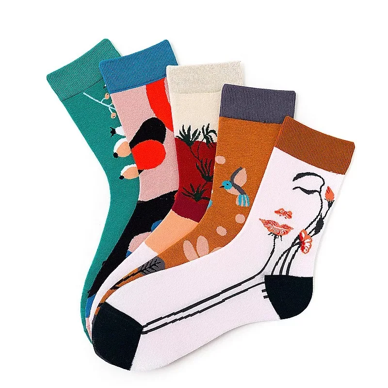 women men ins Harajuku style Flowers personality street fashion socks cotton the new arrival korean funny happy plant Tide socks