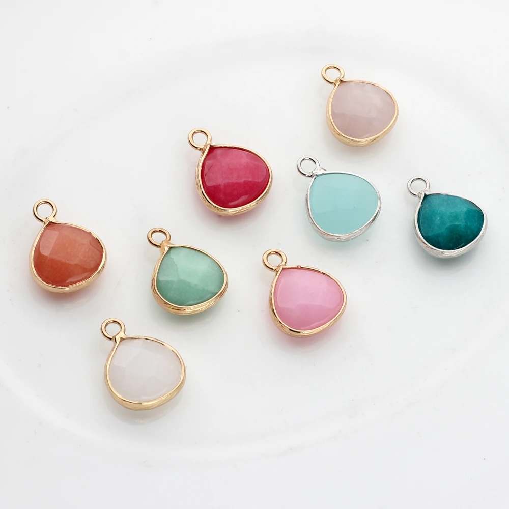 2pcs/lot 14mm   Copper Bound Seven Colors Water Drop Natural Stone Charms Pendant For DIY Jewelry Finding Accessories