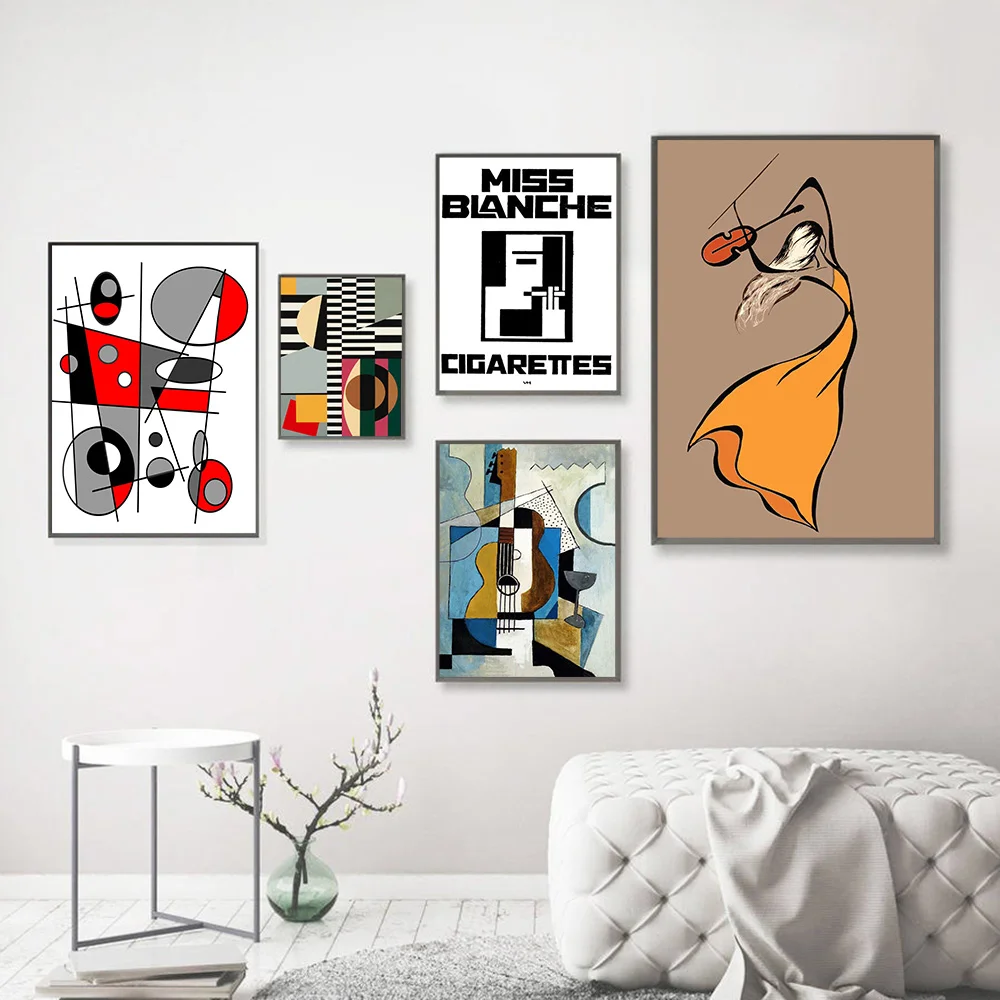 Abstract Line and Geometry Art Decor Guitar Posters Violin Print Miss Blanche Black White Wall Art Canvas Painting Home Decor