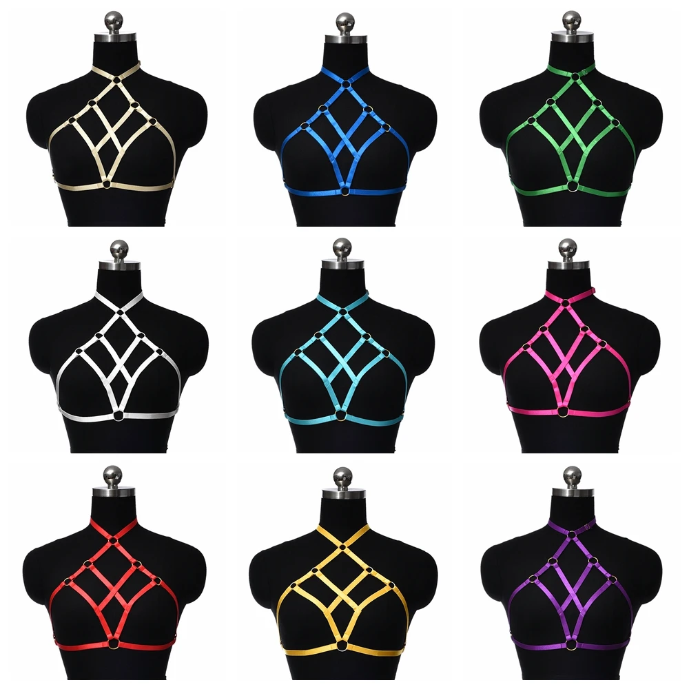 

Women Open Chest Crop Top Body Cage Lingerie Belt Goth Multicolor Hollow Sexy Bondage Body Harness Bra Halloween Rave Wear